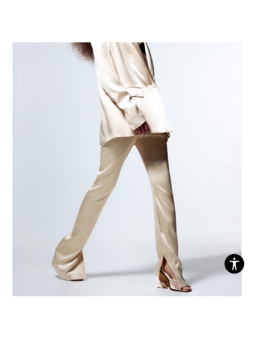 Zara Cream Satin Wide-Leg Pants